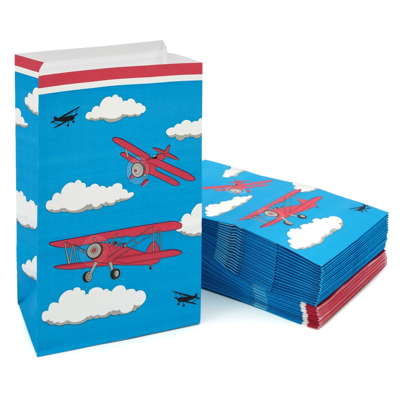 36 Pack Small Paper Goodie Bags for Kids Airplane Themed Birthday Party Decorations (5.1 x 8.7 In)